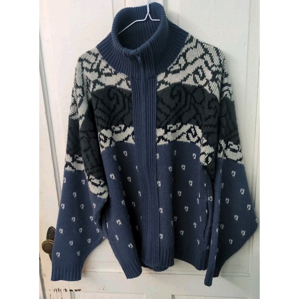 Vintage Clipper Mist Cardigan Sweater Mens Large Blue Pockets Grandpa USA Made